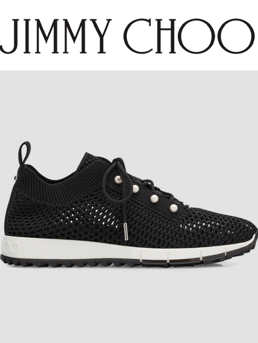 JIMMY CHOO Veles Faux Pearl-Embellished Crocheted Sneaker